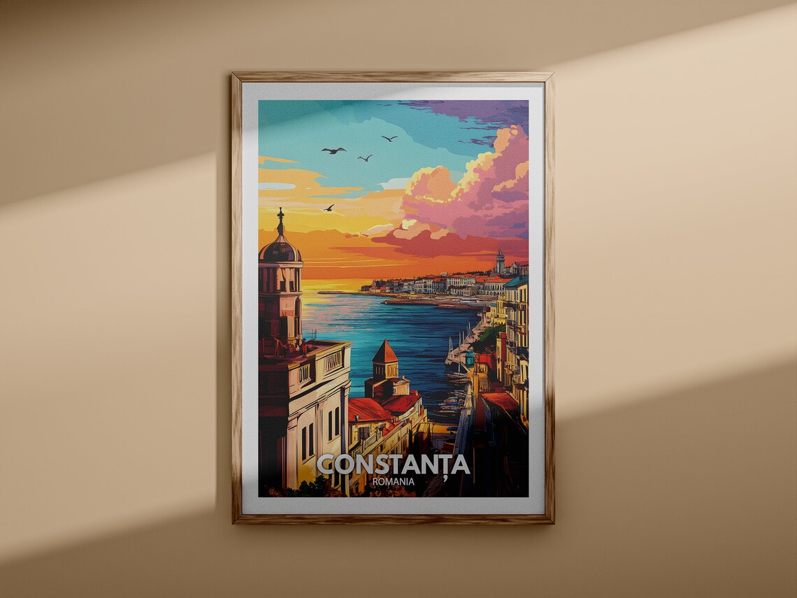 Constanta Romania Travel Poster Black Sea Harbor Sunset Cityscape - Image 3