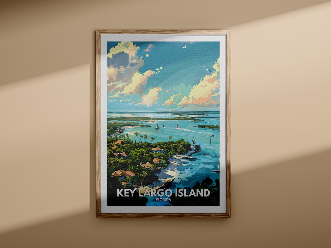 Key Largo Island Florida Sailboats Aerial View Tropical Bay Poster - Image 3