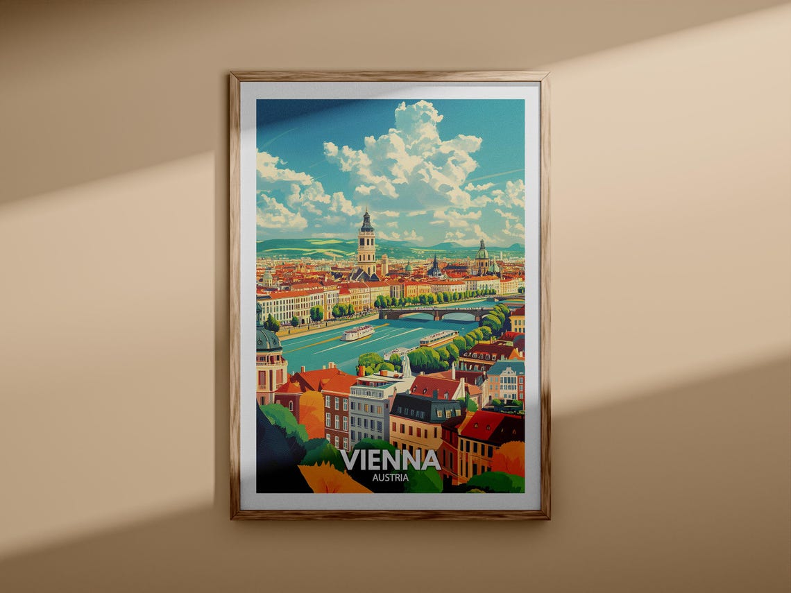 Vienna Austria Danube River Skyline Church Tower Vintage Travel Poster - Image 3