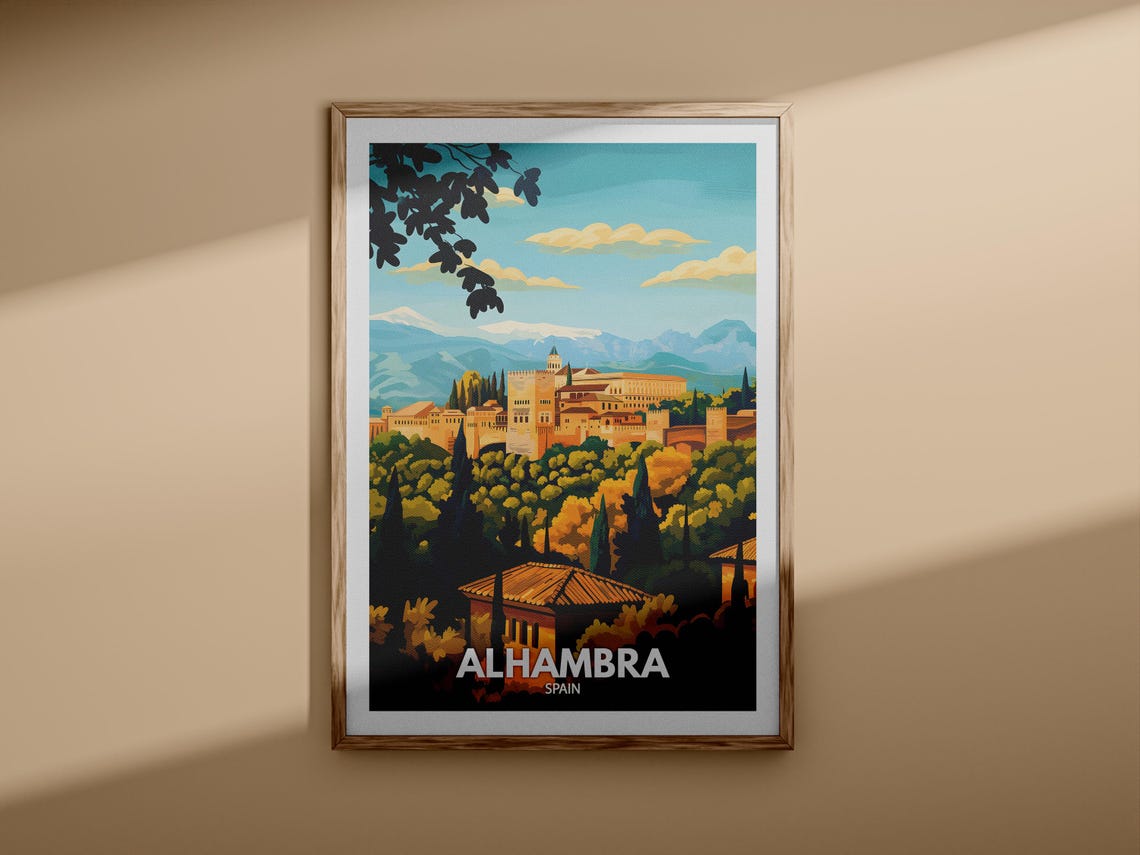 Alhambra Granada Spain Moorish Palace Hilltop View Travel Poster - Image 3