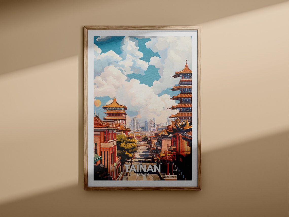 Tainan Taiwan Old Temple Roofs Historic Street Vintage Travel Poster - Image 3