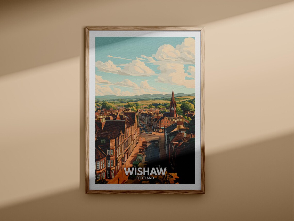 Wishaw Scotland Clock Tower Town Street Retro Vintage Travel Poster - Image 3