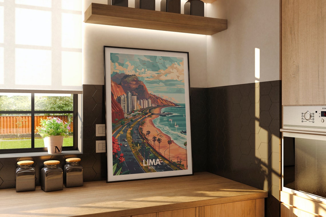 Lima Peru Coastal Highway Beach Cliffs Vintage Travel Poster - Image 2