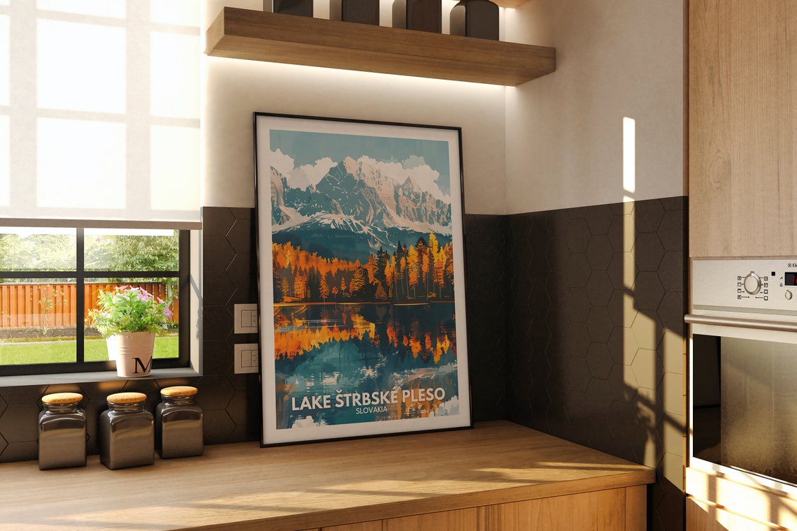 Lake Štrbske Pleso Slovakia Autumn Mountain Reflection Travel Poster - Image 2