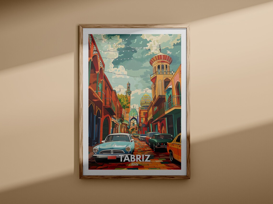Tabriz Iran Vintage Travel Street Scene Mosque Domes Old Town Poster - Image 3