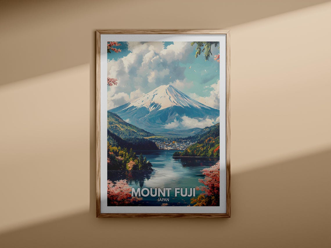 Mount Fuji Japan Lake Reflection Cherry Blossom Travel Poster - Image 3