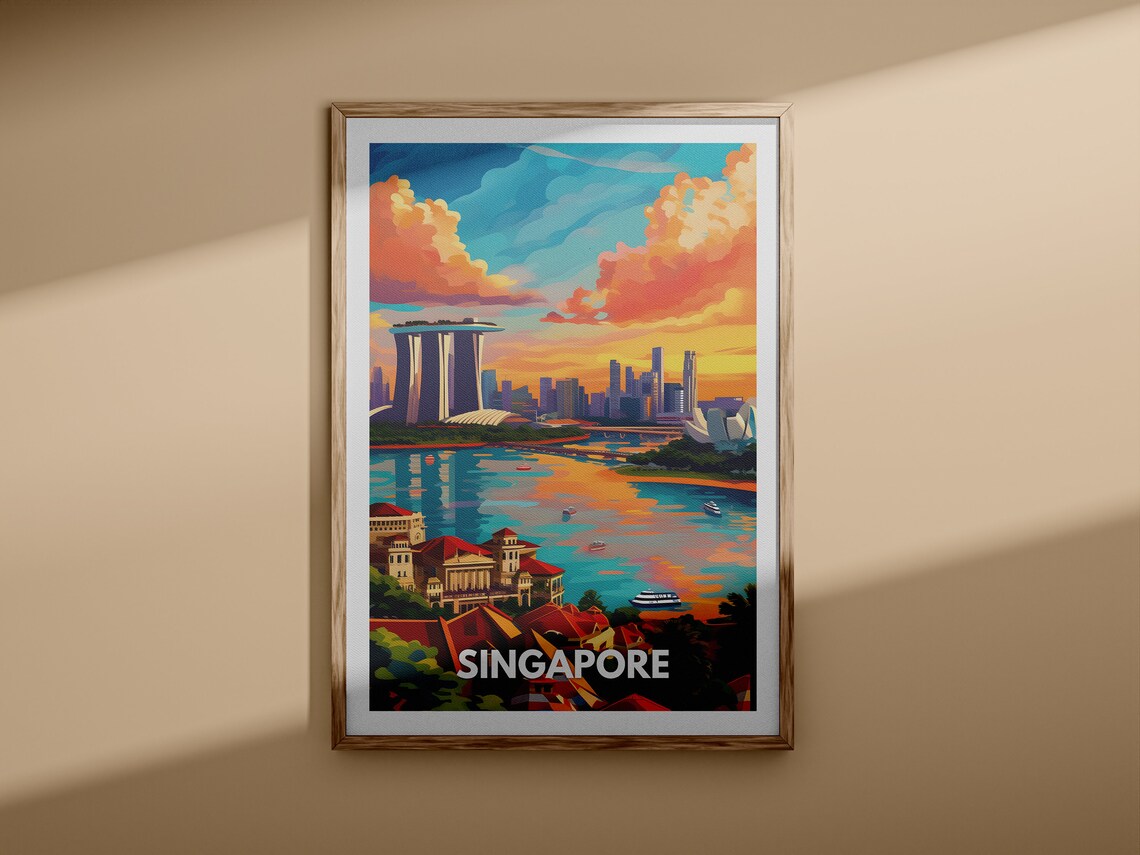 Singapore Marina Bay Sands Sunset Skyline Illustration Travel Poster - Image 3