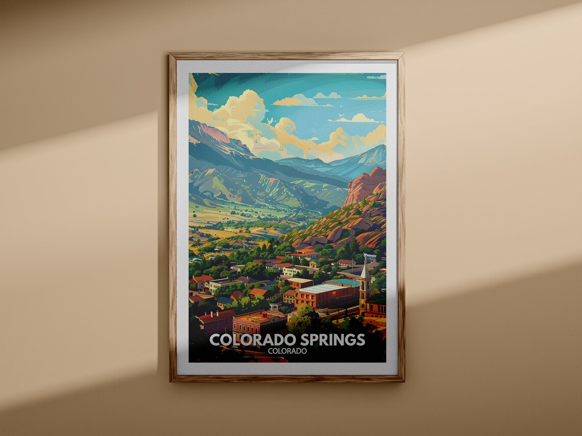 Colorado Springs Colorado Mountain Town View Travel Art Poster - Image 3