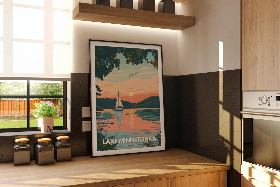 Lake Minnetonka Minnesota Sunset Sailboat Serene Travel Poster - Image 2