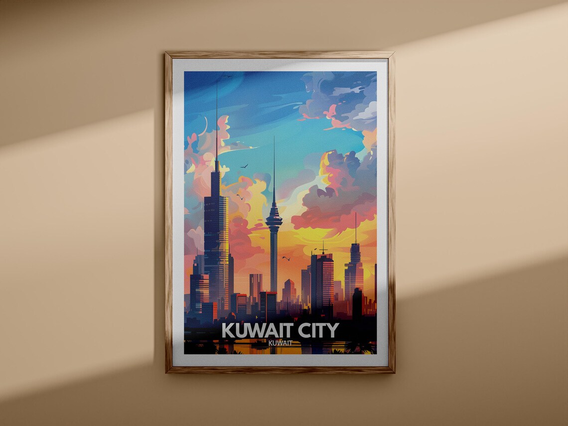 Kuwait City Kuwait Sunset Skyline Towers Gulf Modern Travel Poster - Image 3