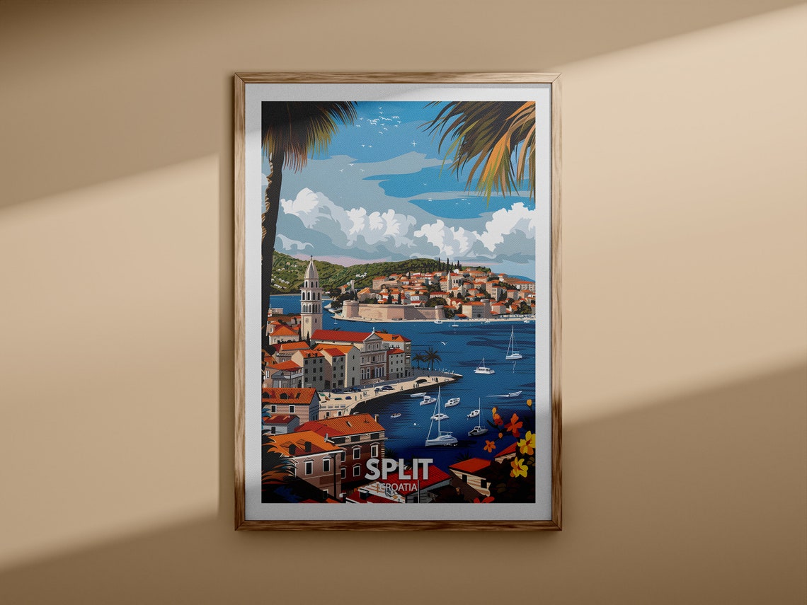 Split Croatia Waterfront Sailboats Bell Tower Vintage Travel Poster - Image 3