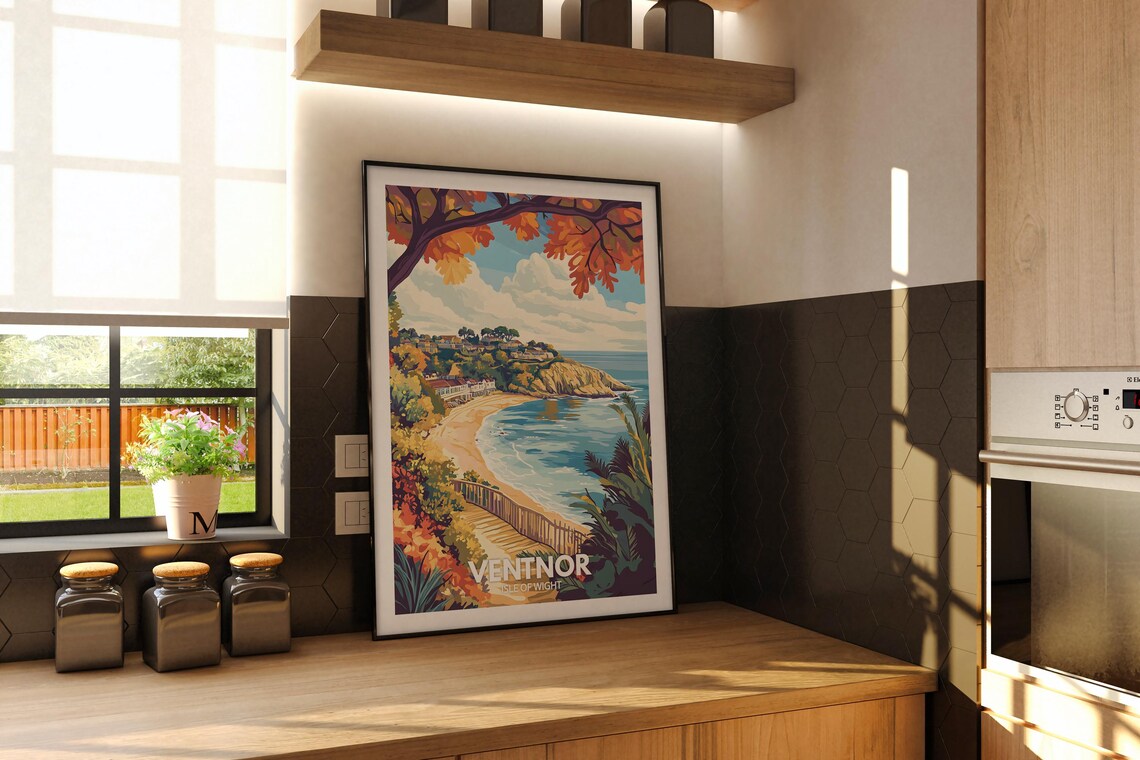 Ventnor Isle Of Wight Autumn Beach Vintage Coastal Travel Poster - Image 2