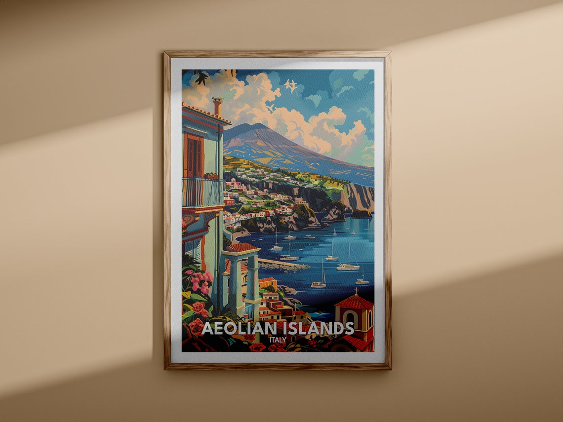 Aeolian Islands Italy Volcano Harbor Coastal Village Island Poster - Image 3