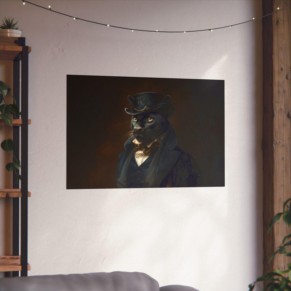 Panther Top Hat Suit Vintage Oil Portrait Dark Academia Wall Print - Image 2