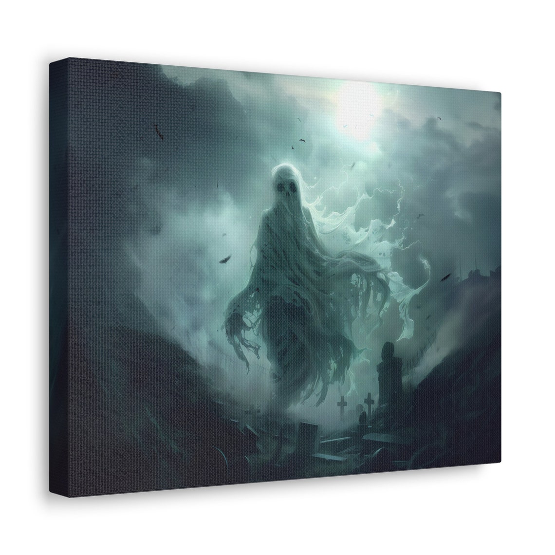 Foggy Moonlit Haunted Ghost Misty Graveyard Spooky Night Wall Art - Image 3