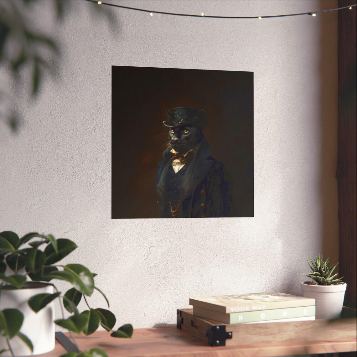 Panther Top Hat Suit Vintage Oil Portrait Dark Academia Wall Print