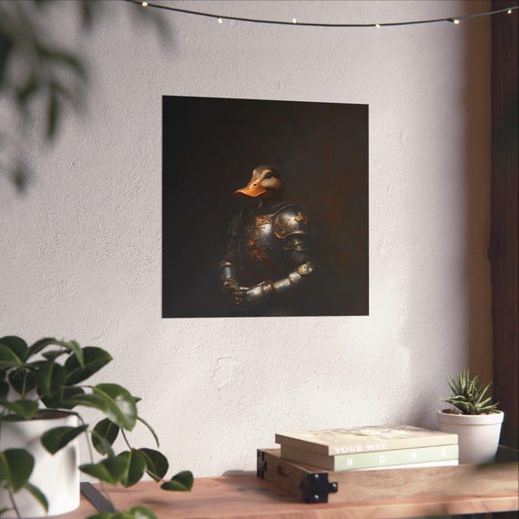 Maximalist Eclectic Medieval Noble Duck Knight Poster Print Bold Altered Animal Portrait Fantasy Fun Colorful Renaissance Rustic Art