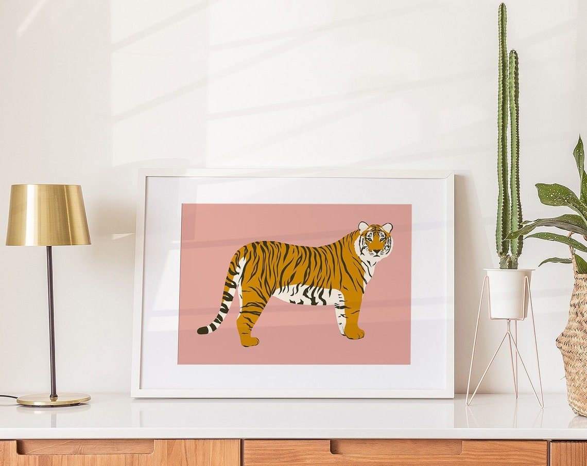 Abstract Pink Tiger Illustration Walking Big Cat Jungle Poster - Image 2