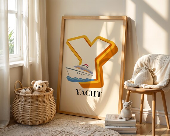 Letter Y Yacht Alphabet Nursery Educational Nautical Kids Poster