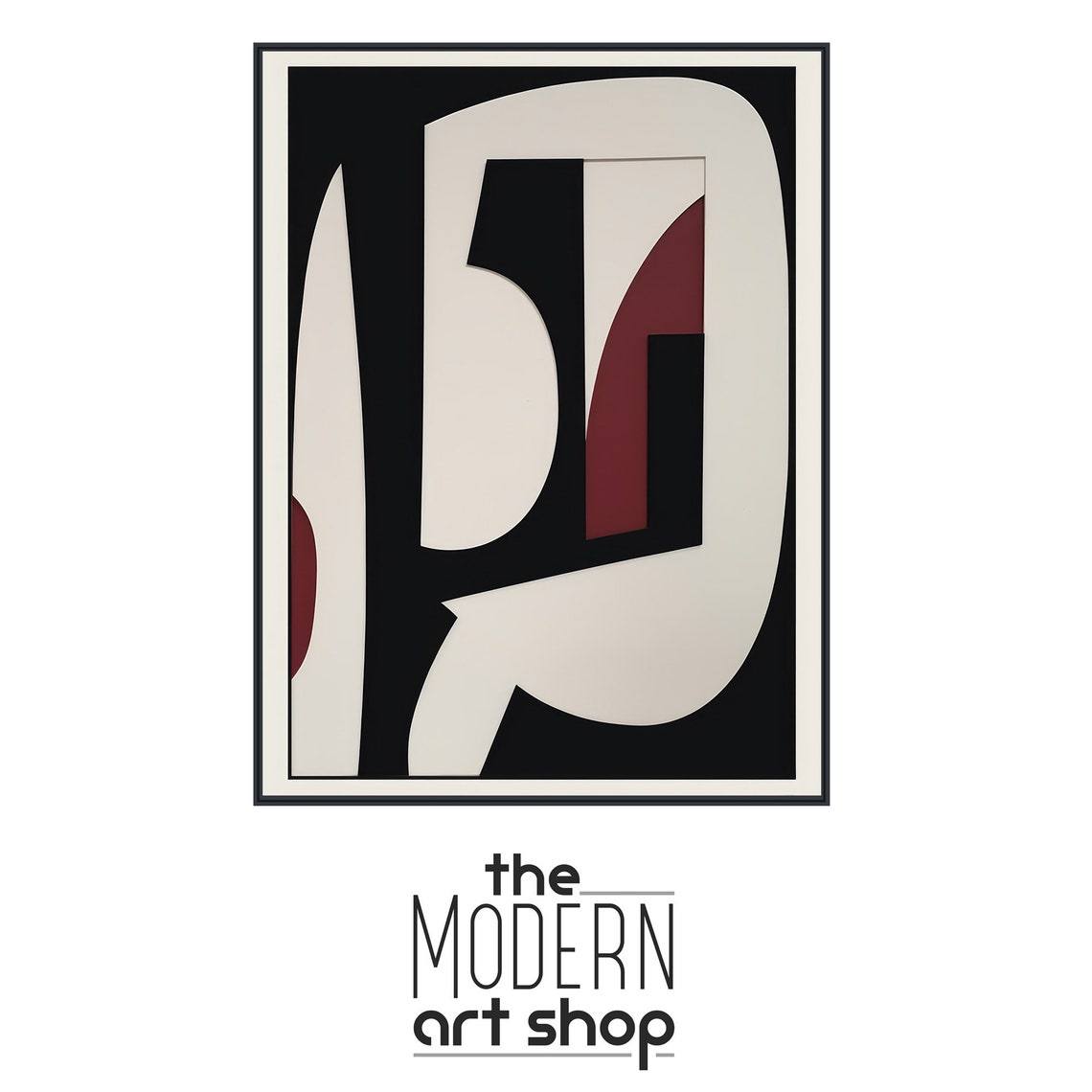 Elegant Black Cream Geometric Swirl With Burgundy Accents Poster - Image 4