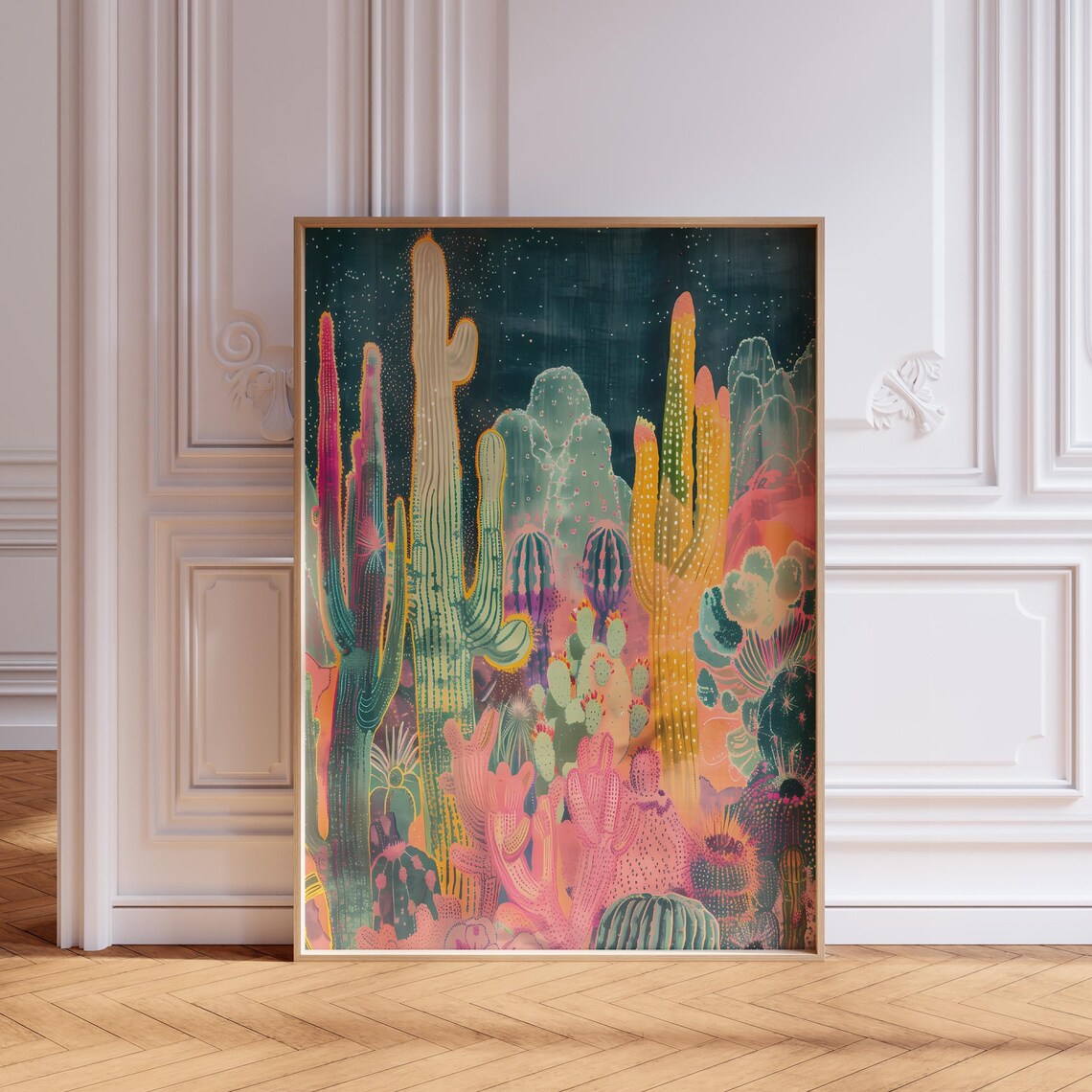 Neon Cactus Garden Art Print, Desert Wall Decor
