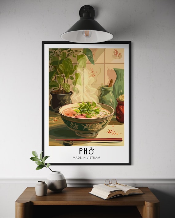 Pho Made in Vietnam Steaming Noodle Soup Kitchen Vintage Food Poster