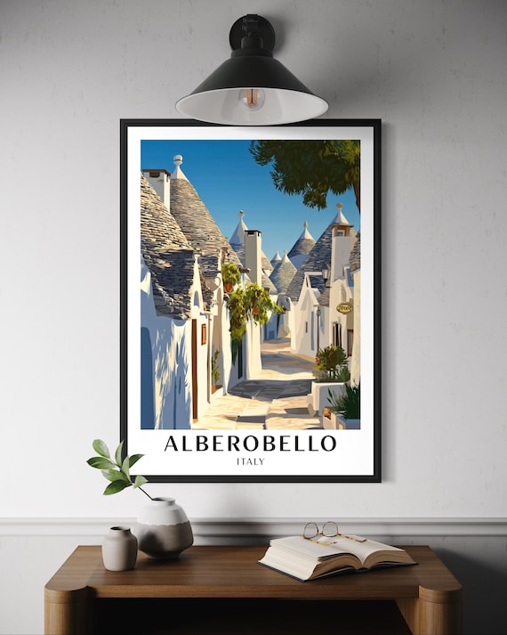 Alberobello Italy Trulli Houses Sunny Old Street Travel Poster