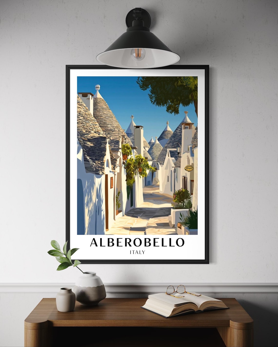 Alberobello Italy Trulli Houses Sunny Old Street Travel Poster