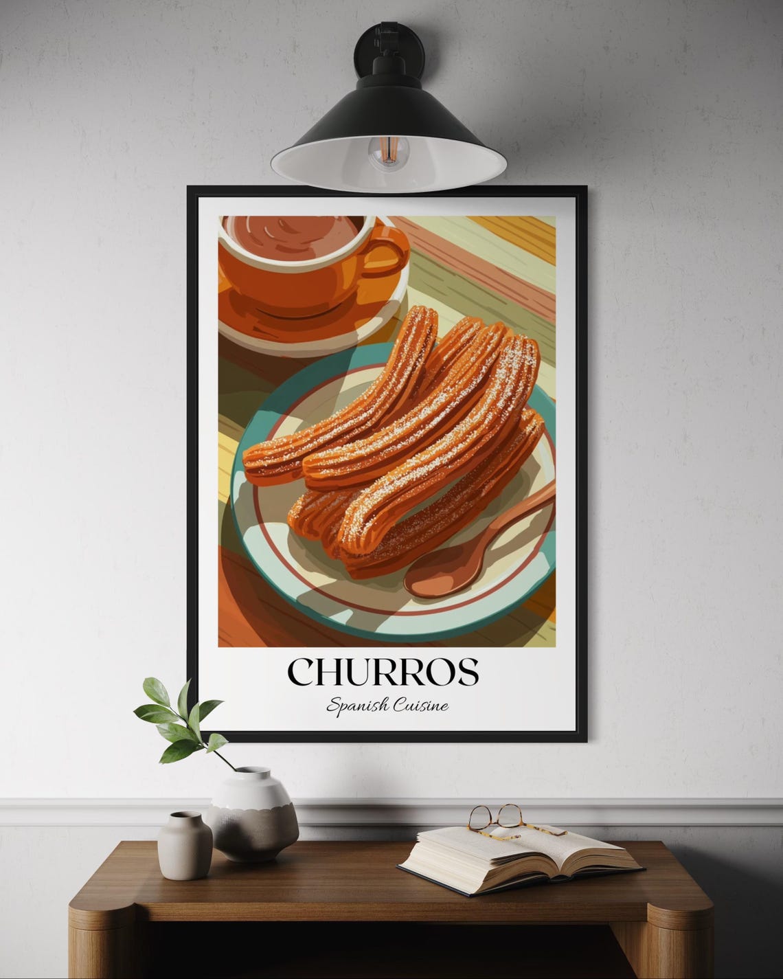 Churros Spanish Cuisine Hot Chocolate Dessert Kitchen Poster
