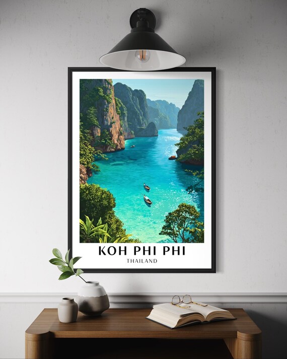 Koh Phi Travel Poster Thailand Island Paradise Tropical Beach Thai Wall Art Southeast Asia Decor Islands