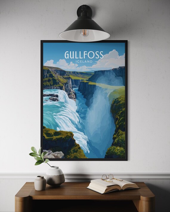 Gullfoss Iceland Mighty Canyon Waterfall Turquoise River Art Poster