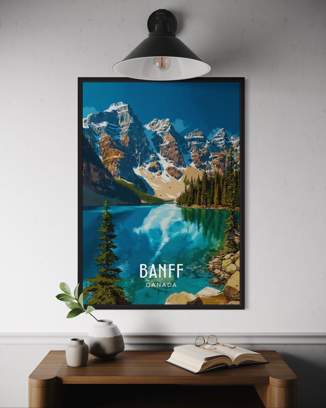 Banff Canada Rocky Mountain Lake Mirror Reflection Travel Poster