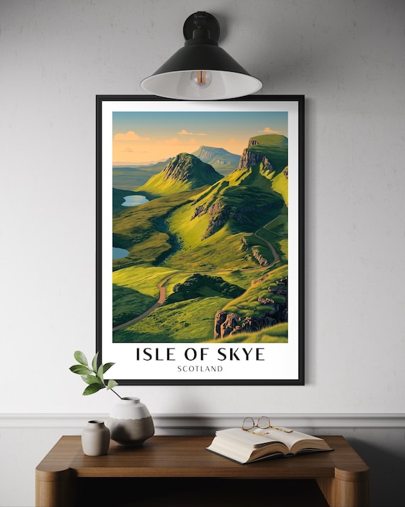 Isle of Skye Scotland Green Highlands Golden Sunset Travel Poster