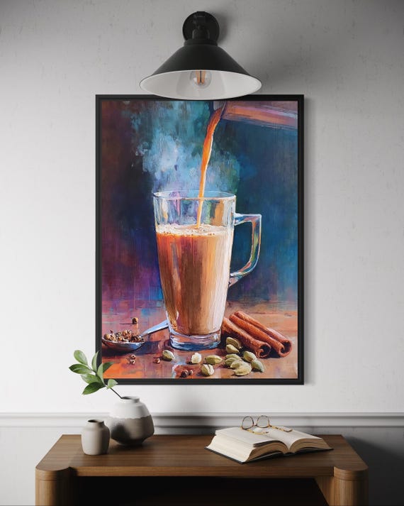 Masala Chai Poster Tea Wall Art Painterly Food Illustration Print Kitchen Decor Spiced Cultural Artwork