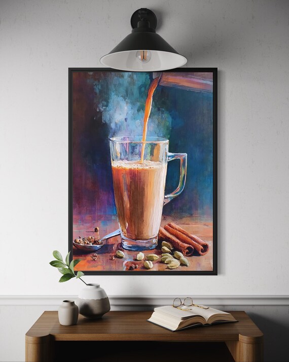 Spiced Masala Chai Pouring Glass Mug Painterly Hot Tea Poster