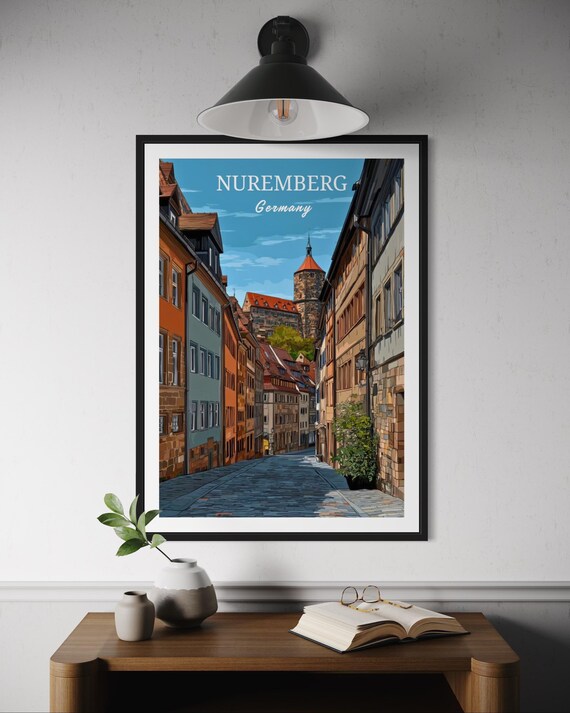 Nuremberg Germany Poster Historic Cityscape Wall Art Medieval Architecture Print Bavarian Travel Decor European Hoen