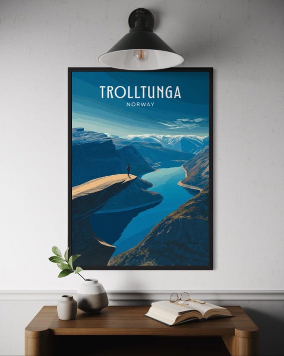 Trolltunga Norway Travel Poster, Nordic Landscape