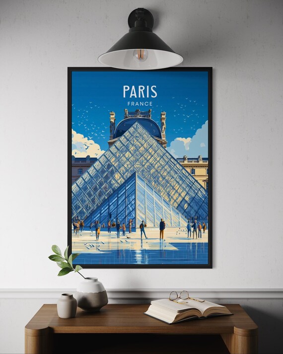 Paris Louvre Poster Iconic Glass Pyramid Wall Art Travel Print French Landmark Decor Modern France Illustration Europe