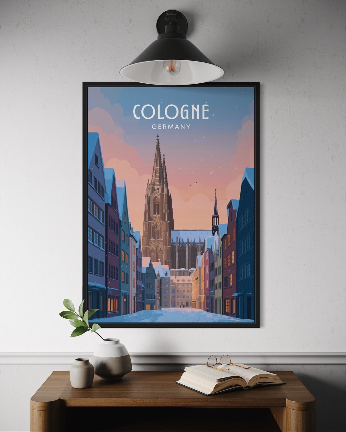 Cologne Winter City Poster, German Skyline Travel Poster