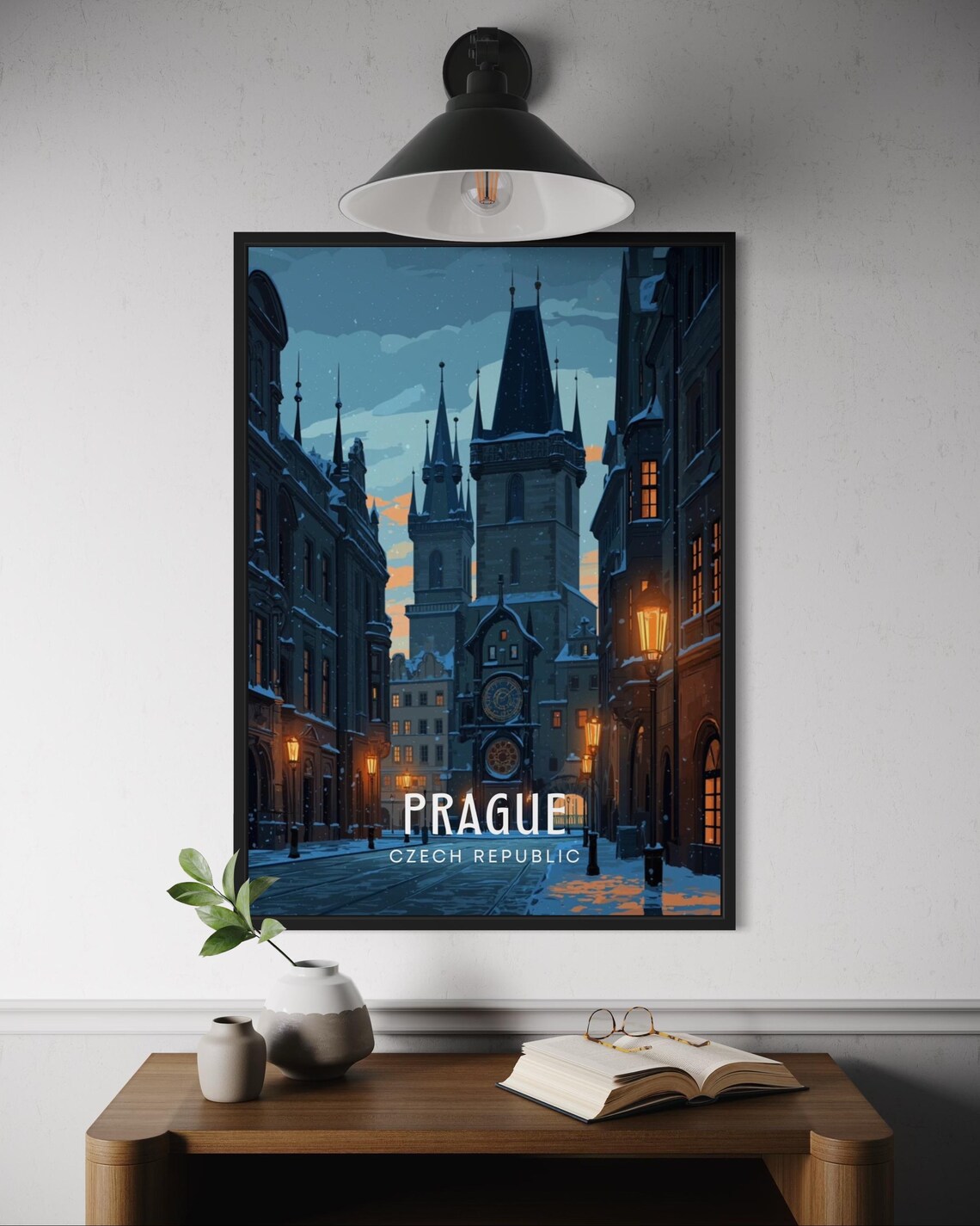 Prague Winter City Poster, Czech Skyline