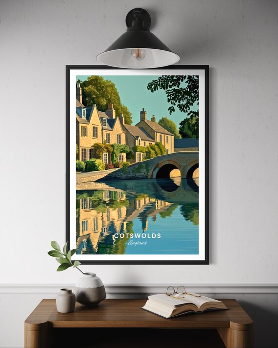 Bourtononthewater Travel Poster Cotswolds Wall Art English Village Print Stone Bridge Decor Countryside Landscape Uk