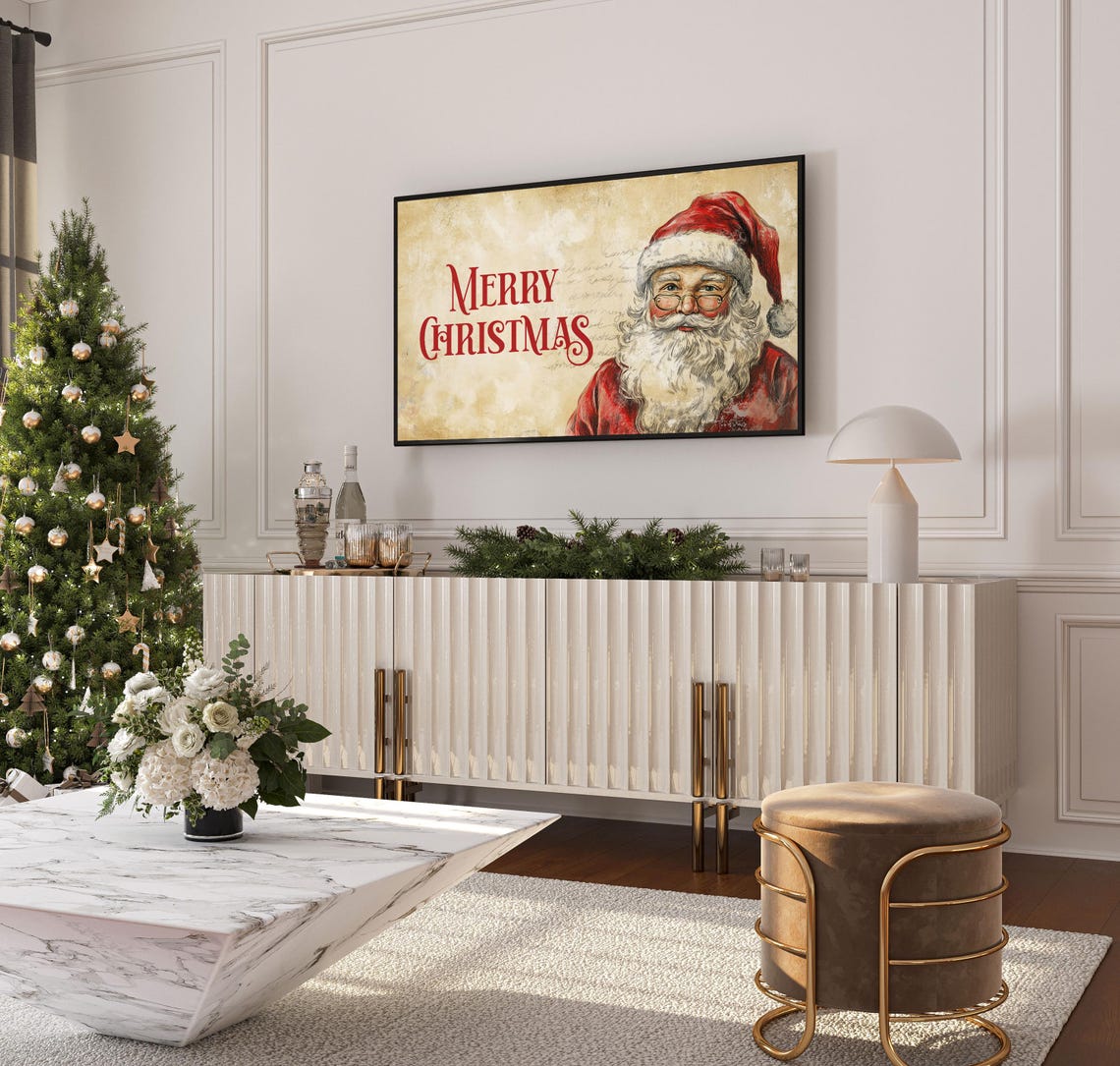 Vintage Santa Merry Christmas Frame TV Art Christmas Decor Poster - Image 4