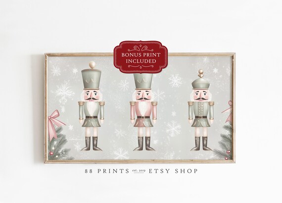 Sage Green and Blush Nutcracker Soldiers Christmas Snowflake Poster