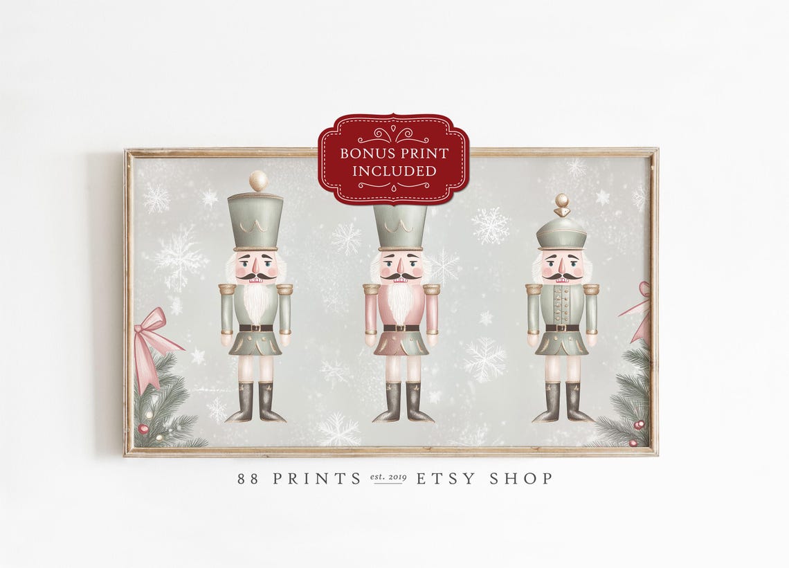 Sage Green and Blush Nutcracker Soldiers Christmas Snowflake Poster