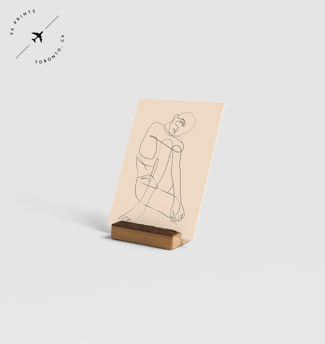 Seated Woman Single Line Art Drawing Beige Minimalist Poster - Image 2