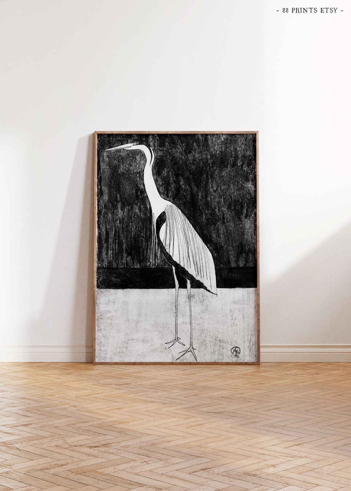 Black and White Heron Ink Drawing Elegant Monochrome Bird Print - Image 4