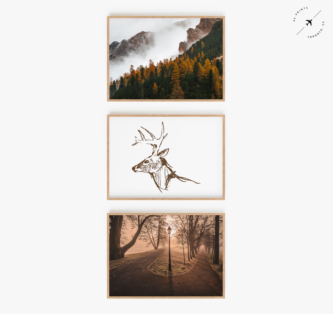 Autumn Mountain Forest Mist Golden Larches Scenic Landscape Poster - Image 3