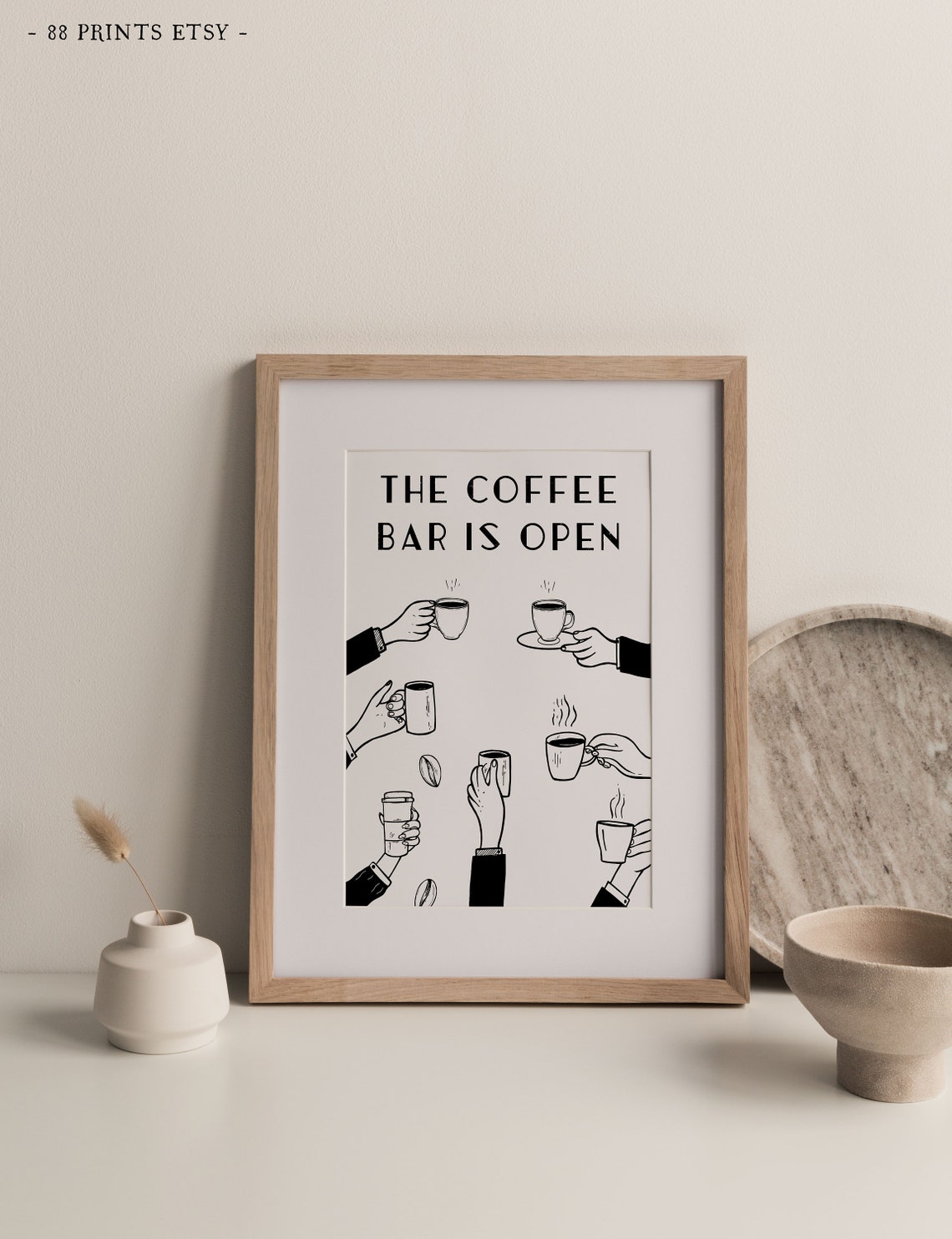 The Coffee Bar Is Open Minimalist Kitchen Coffee Bar Line Art Print - Image 4