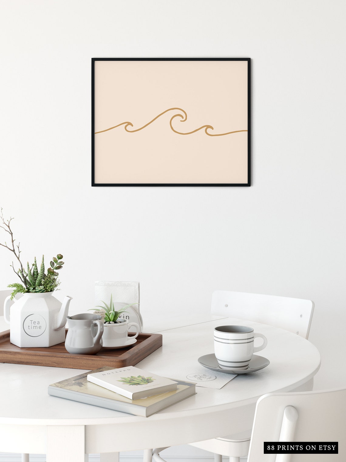 Minimalist Modern Gold Ocean Wave Line Art Beige Coastal Print - Image 3