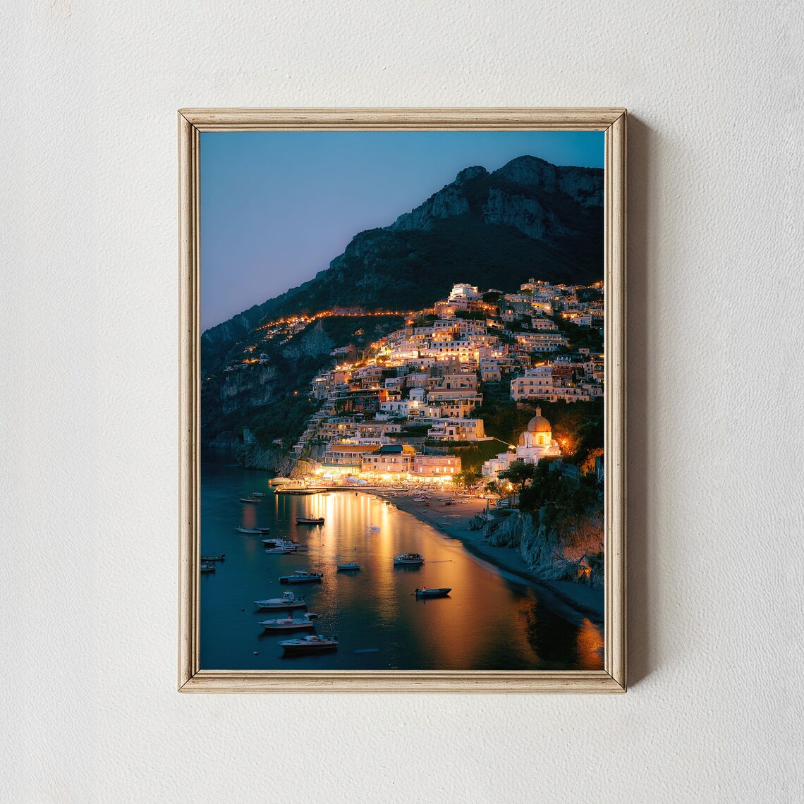 Italian Coastline Night Lights Dome Church Town Poster for Kitchen Wall Decor